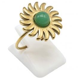 Anillo Acero Inox. Sol AVENTURINA VERDE
